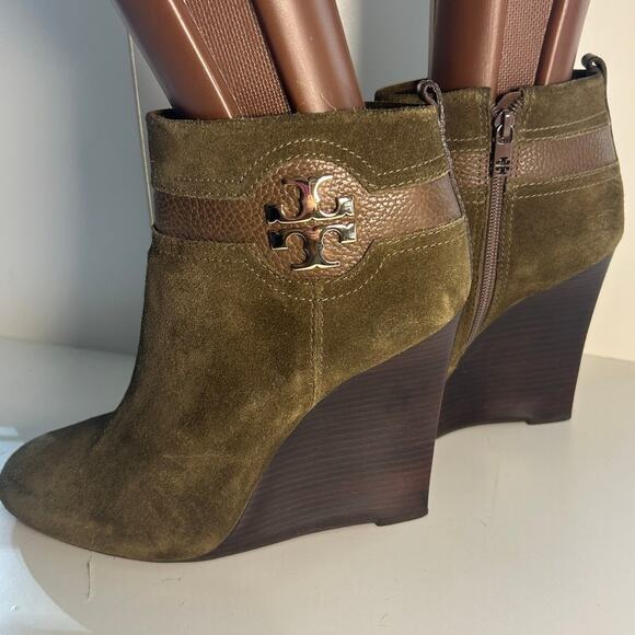 Tory Burch Shoes - Tory Burch Aaden Wedge Dark Green Suede Ankle Boots Sz 10.5